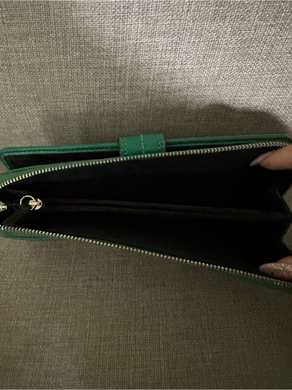 Coach Green and Ivory Signature Stripe Zip Wallet - Picture 3 of 4